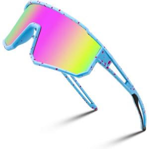 imageFEISEDY Kids Sunglasses Polarized Youth Baseball Sunglasses Sports Cycling Glasses UV400 for Boys Girls B4163Blue Pink FramePink Mirrored Lens