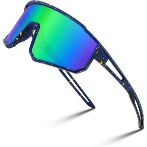 imageFEISEDY Kids Sunglasses Polarized Youth Baseball Sunglasses Sports Cycling Glasses UV400 for Boys Girls B4163Blue Yellow FrameGreen Mirrored Lens