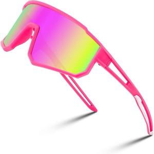 imageFEISEDY Kids Sunglasses Polarized Youth Baseball Sunglasses Sports Cycling Glasses UV400 for Boys Girls B4163Pink FramePink Mirrored Lens
