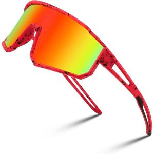 imageFEISEDY Kids Sunglasses Polarized Youth Baseball Sunglasses Sports Cycling Glasses UV400 for Boys Girls B4163Red Black FrameRed Mirrored Lens