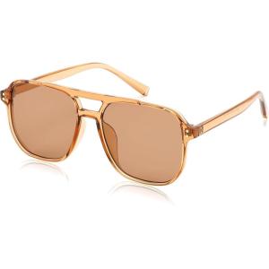 imageFEISEDY Retro Square Aviator Sunglasses Women Men 70s Vintage Trendy Plastic Frame Sun Glasses B2835003 Champagne FrameChampagne Lens