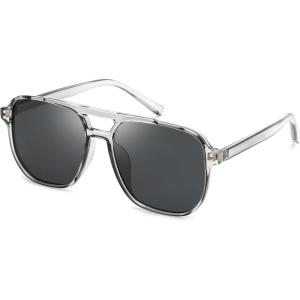 imageFEISEDY Retro Square Aviator Sunglasses Women Men 70s Vintage Trendy Plastic Frame Sun Glasses B2835016 Grey FrameBlack Grey Lens