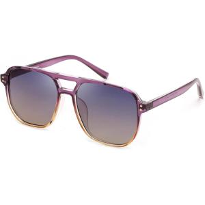 imageFEISEDY Retro Square Aviator Sunglasses Women Men 70s Vintage Trendy Plastic Frame Sun Glasses B2835017 Purple Orange FrameGradient Purple Lens