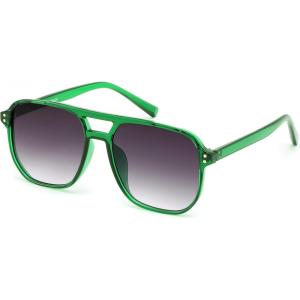 imageFEISEDY Retro Square Aviator Sunglasses Women Men 70s Vintage Trendy Plastic Frame Sun Glasses B2835022 Green Transparent FrameGradient Gray Lens