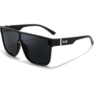 imageFEISEDY Sunglasses for Women Men Fashion Mirrored Single Lens Driving Beach Sunnies UV400 Shades B2996Black Frame  Grey Lens