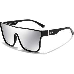 imageFEISEDY Sunglasses for Women Men Fashion Mirrored Single Lens Driving Beach Sunnies UV400 Shades B2996Black Frame  Silver Lens