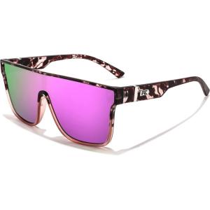 imageFEISEDY Sunglasses for Women Men Fashion Mirrored Single Lens Driving Beach Sunnies UV400 Shades B2996Transparent Pink Leopard Frame  Purple Mirrored Lens