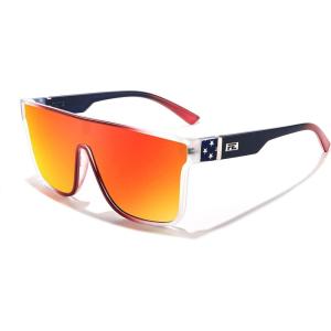 imageFEISEDY Sunglasses for Women Men Fashion Mirrored Single Lens Driving Beach Sunnies UV400 Shades B2996Transparent Red Frame  Red Mirror Lens