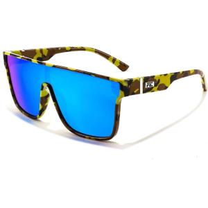imageFEISEDY Sunglasses for Women Men Fashion Mirrored Single Lens Driving Beach Sunnies UV400 Shades B2996Yellow Camouflage Frame  Blue Mirrored Lens