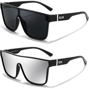 imageFEISEDY Sunglasses for Women Men Fashion Mirrored Single Lens Driving Beach Sunnies UV400 Shades B2996Z2packblack Frame  Grey Lensblack Frame  Silver Lens