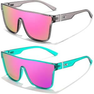 imageFEISEDY Sunglasses for Women Men Fashion Mirrored Single Lens Driving Beach Sunnies UV400 Shades B2996Z2packtransparent Grey Frame  Pink Mirrored Lensmint Green Frame  Purple Mirror Lens