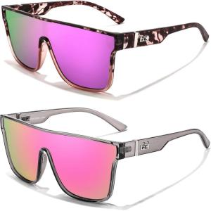 imageFEISEDY Sunglasses for Women Men Fashion Mirrored Single Lens Driving Beach Sunnies UV400 Shades B2996Z2packtransparent Pink Leopard Frame  Purple Mirrored Lenstransparent Grey Frame  Pink Mirrored Lens