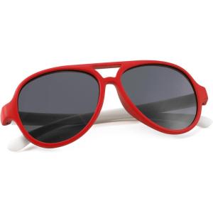 imageFEISEDY Toddler Aviator Polarized Sunglasses Flexible Frame Cute Baby Boys Girls Age 06 Rubber Outdoor B2789003 Red  White