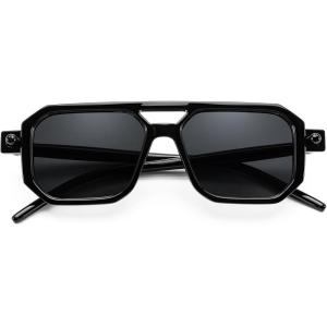 imageFEISEDY Toddler Sunglasses Vintage Pilot Square Flexible TPEE Kids Shades for Boys Girls Age 06 B0188001 Cool Black