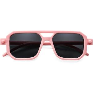 imageFEISEDY Toddler Sunglasses Vintage Pilot Square Flexible TPEE Kids Shades for Boys Girls Age 06 B0188004 Cute Pink