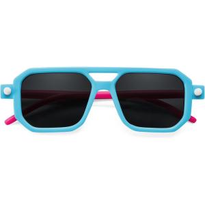 imageFEISEDY Toddler Sunglasses Vintage Pilot Square Flexible TPEE Kids Shades for Boys Girls Age 06 B0188005 Lively Blue