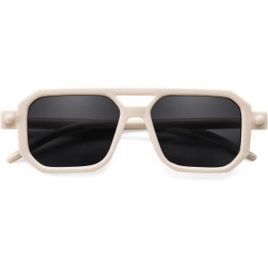 imageFEISEDY Toddler Sunglasses Vintage Pilot Square Flexible TPEE Kids Shades for Boys Girls Age 06 B0188006 Quiet Beige