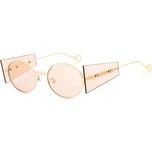 imageFEISEDY Women Men Futurisitc Hipster Round Sunglasses Polygon Trapezoid Side Shields Delicate Metal Frame B2825Champagne Lens