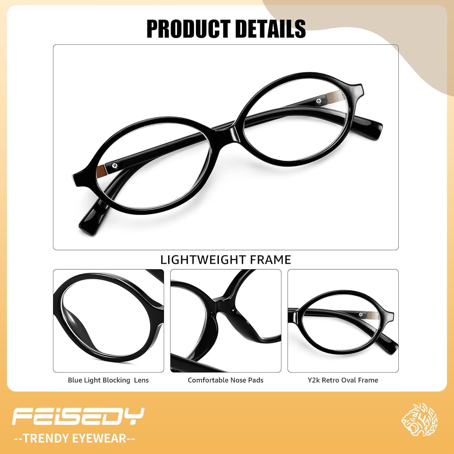 imageFEISEDY Vintage Oval Glasses for Women Men Retro Tortoise Blue Light Blocking Glasses Small Fake Nerd Eyewear Frames B0254Blacktortoise