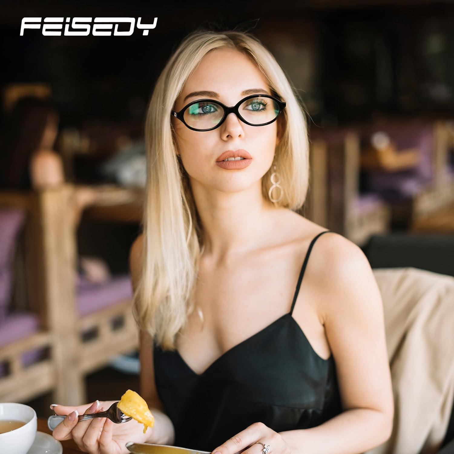 imageFEISEDY Vintage Oval Glasses for Women Men Retro Tortoise Blue Light Blocking Glasses Small Fake Nerd Eyewear Frames B0254Blacktortoise