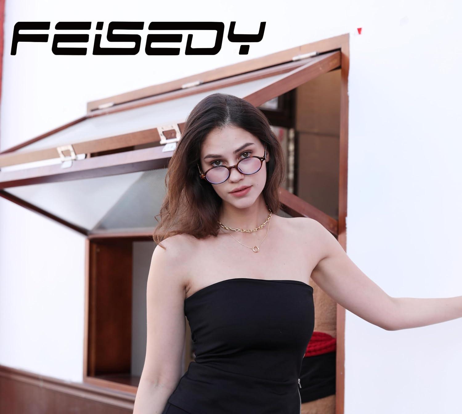 imageFEISEDY Vintage Oval Glasses for Women Men Retro Tortoise Blue Light Blocking Glasses Small Fake Nerd Eyewear Frames B0254Blacktortoise
