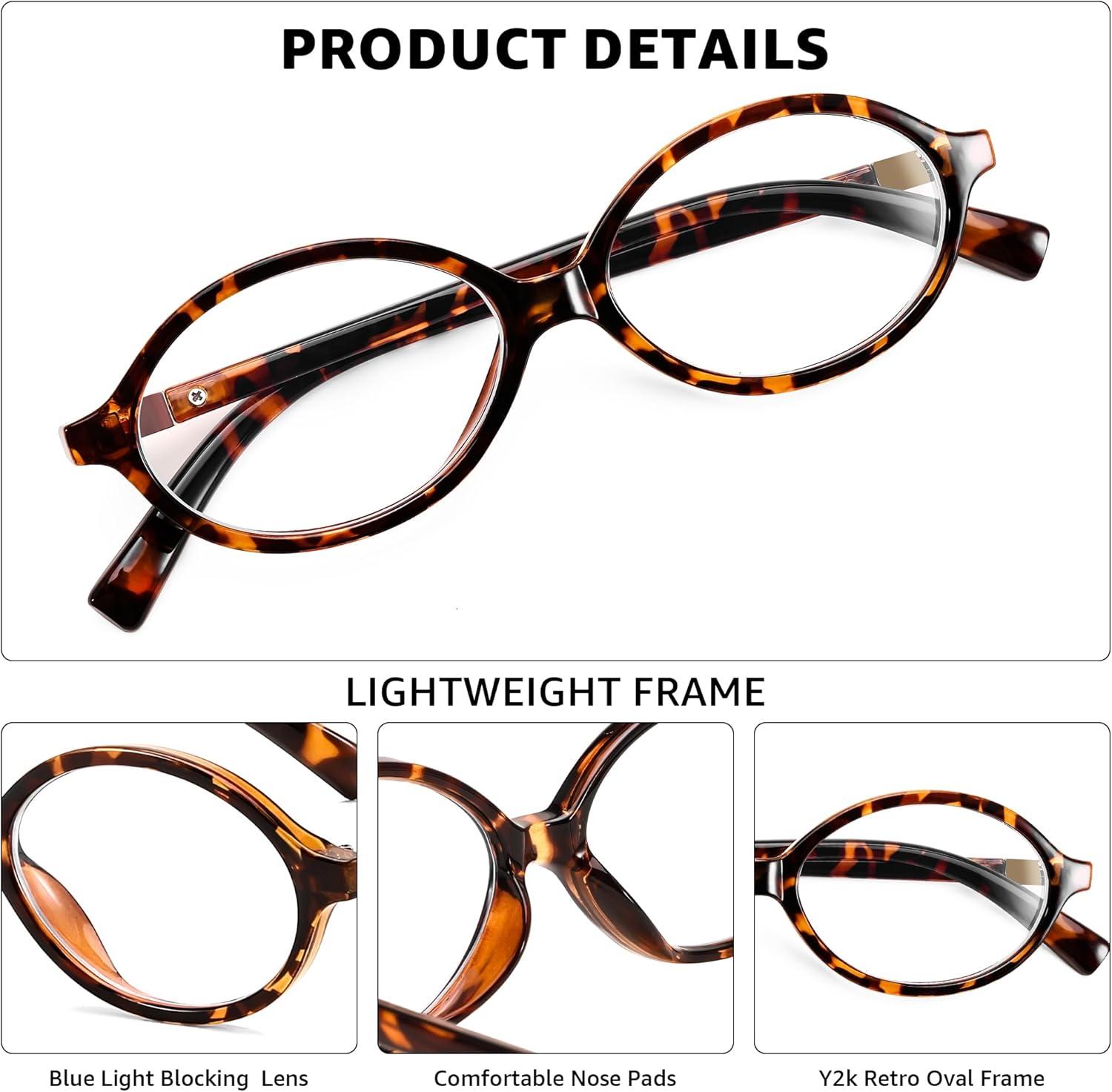 imageFEISEDY Vintage Oval Glasses for Women Men Retro Tortoise Blue Light Blocking Glasses Small Fake Nerd Eyewear Frames B0254Tortoise