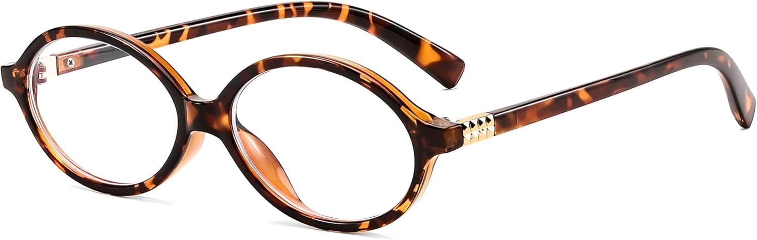 imageFEISEDY Vintage Oval Glasses for Women Men Retro Tortoise Blue Light Blocking Glasses Small Fake Nerd Eyewear Frames B0254Tortoise