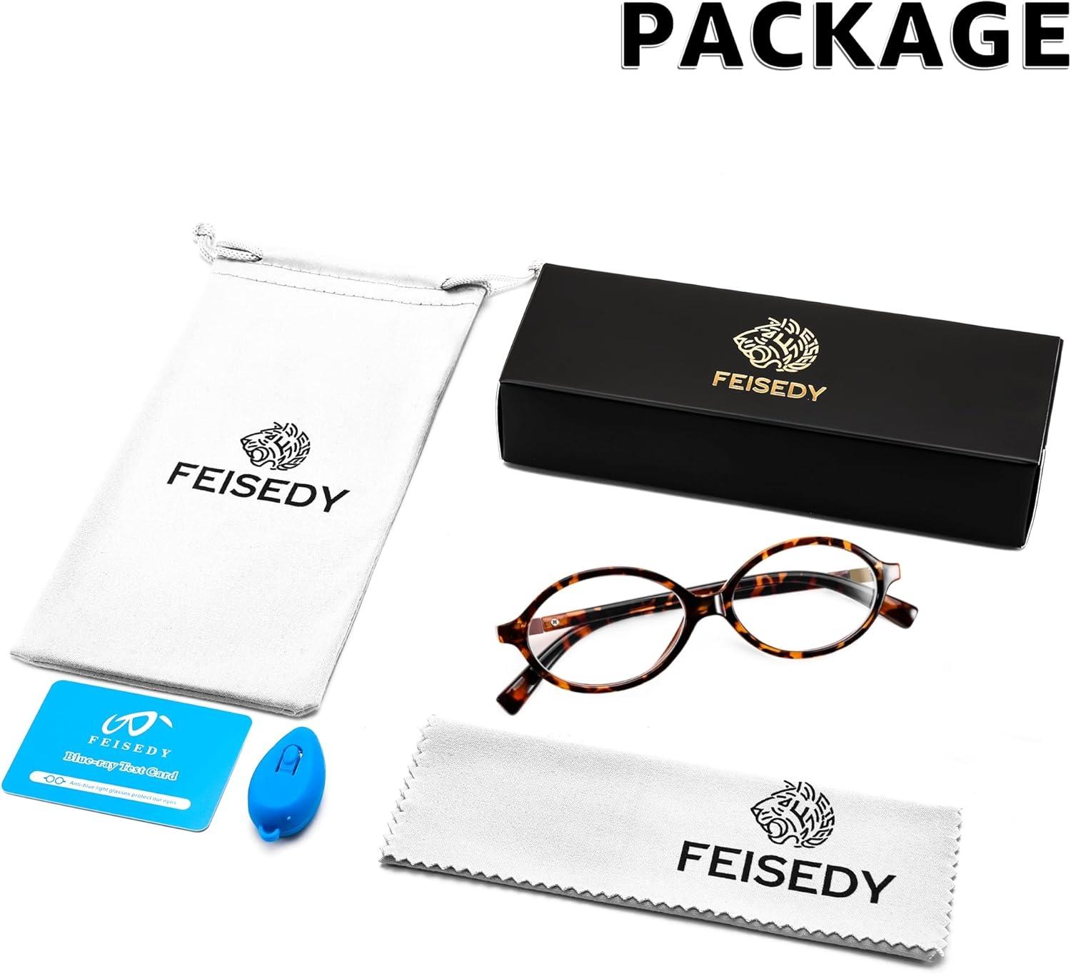 imageFEISEDY Vintage Oval Glasses for Women Men Retro Tortoise Blue Light Blocking Glasses Small Fake Nerd Eyewear Frames B0254Tortoise