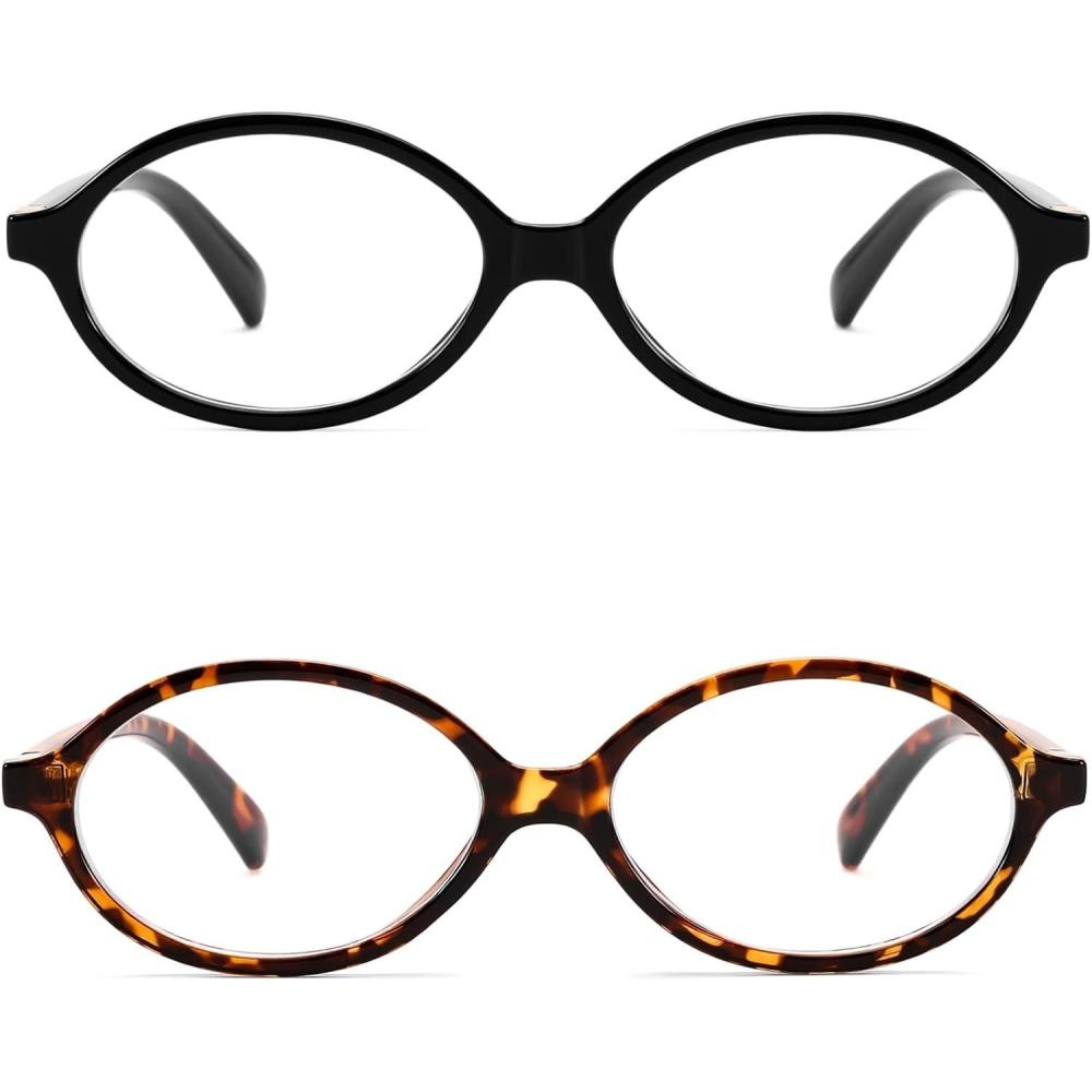 imageFEISEDY Vintage Oval Glasses for Women Men Retro Tortoise Blue Light Blocking Glasses Small Fake Nerd Eyewear Frames B0254Blacktortoise