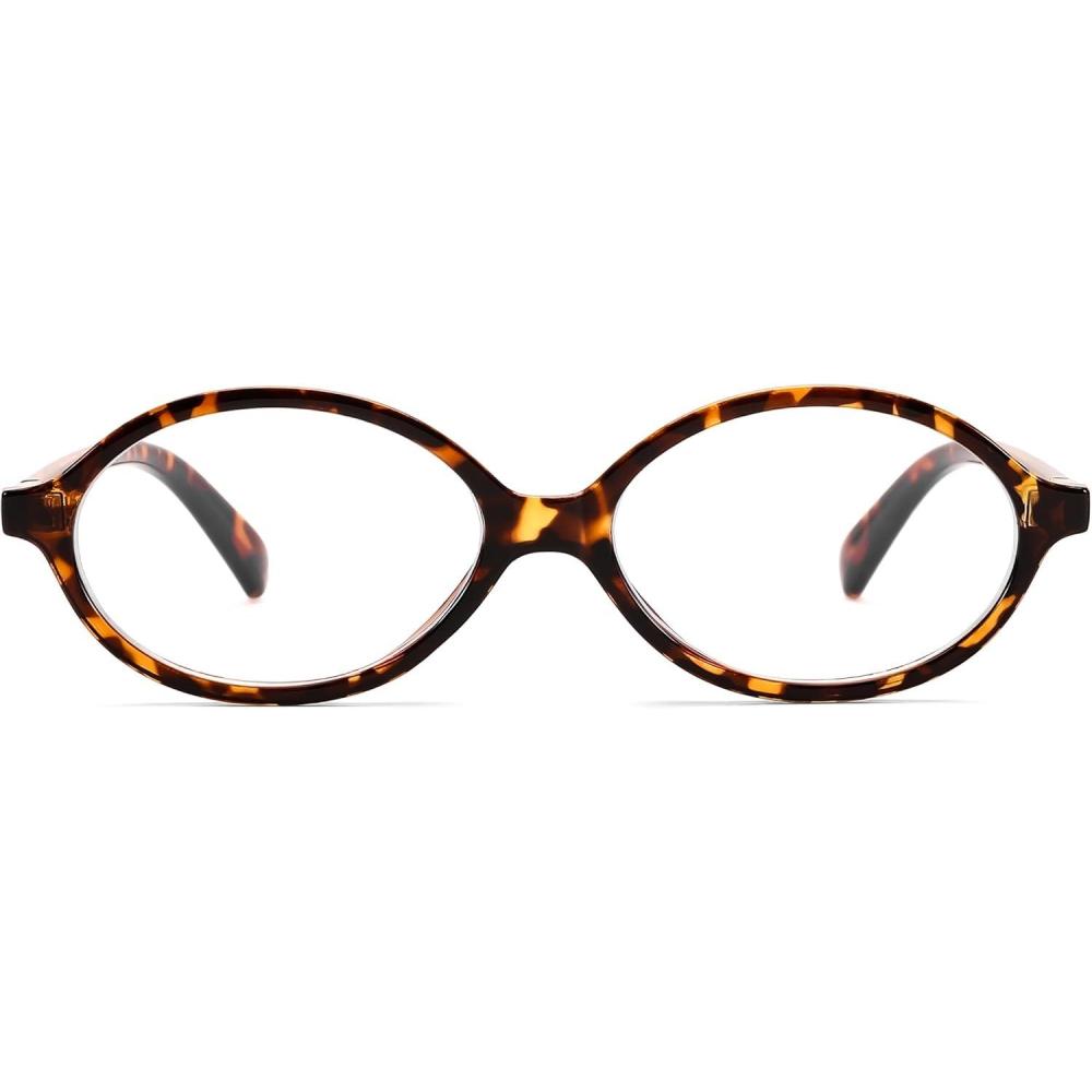 imageFEISEDY Vintage Oval Glasses for Women Men Retro Tortoise Blue Light Blocking Glasses Small Fake Nerd Eyewear Frames B0254Tortoise