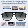 imageFEISEDY Aviator Bifocal Reading Sunglasses for Men Women Vintage Square Tinted Blue Light Blocking Readers B0181Black Framegradient Gray