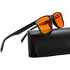 imageFEISEDY Blue Light Glasses for Better Sleep Amber Computer Gaming TV Anti Eyestrain Glasses with Spring Hinge B0249Matte Black