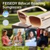 imageFEISEDY Classic Bifocal Reader Sunglasses for Women Men Square Blue Light Reading Glasses B0231Champagne Framegradient Tea Lens