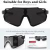 imageFEISEDY Kids Teens Baseball Polarized Sunglasses Lightweight Frame UV400 Sports Cycling Shades for Boys Girls B0190Black Frame Grey Lens