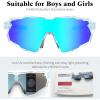 imageFEISEDY Kids Teens Baseball Polarized Sunglasses Lightweight Frame UV400 Sports Cycling Shades for Boys Girls B0190Transparent Blue Frame Blue Mirrored Lens