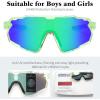 imageFEISEDY Kids Teens Baseball Polarized Sunglasses Lightweight Frame UV400 Sports Cycling Shades for Boys Girls B0190Transparent Green Frame Green Mirrored Lens