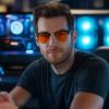 imageFEISEDY Orange Blue Light Blocking Glasses for Woman Men Amber Lenses Computer Gaming Glasses for Better SleepBlack