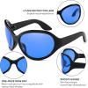 imageFEISEDY Oversized Trendy Sunglasses Classic Oval Wrap Around Stylish Big Frame Shade Women Glasses B2391Black Frame Blue Lens