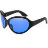 imageFEISEDY Oversized Trendy Sunglasses Classic Oval Wrap Around Stylish Big Frame Shade Women Glasses B2391Black Frame Blue Lens
