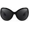 imageFEISEDY Oversized Trendy Sunglasses Classic Oval Wrap Around Stylish Big Frame Shade Women Glasses B2391Black Frame Gray Lens