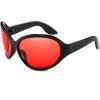 imageFEISEDY Oversized Trendy Sunglasses Classic Oval Wrap Around Stylish Big Frame Shade Women Glasses B2391Black Frame Red Lens