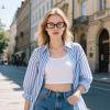 imageFEISEDY Retro Oval Blue Light Blocking Glasses for Women Nerd Fake Glasses Y2k Small Eyewear Frame B0229Tortoise