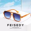 imageFEISEDY Retro Square Aviator Sunglasses Women Men 70s Vintage Trendy Plastic Frame Sun Glasses B4158Orange FrameGradual Blue Lens