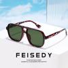 imageFEISEDY Retro Square Aviator Sunglasses Women Men 70s Vintage Trendy Plastic Frame Sun Glasses B4158Tortoise FrameGreen Lens