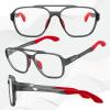 imageFEISEDY Sports Blue Light Glasses for Men Lightweight Anti Slip Running Cycling Square Glasses Computer Eyeglasses B0156Matte Transparent GreyRed Leg