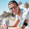 imageFEISEDY Sports Blue Light Glasses for Men Lightweight Anti Slip Running Cycling Square Glasses Computer Eyeglasses B0156Matte Transparent GreyRed Leg