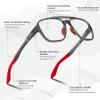 imageFEISEDY Sports Blue Light Glasses for Men Lightweight Anti Slip Running Cycling Square Glasses Computer Eyeglasses B0156Matte Transparent GreyRed Leg