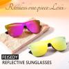 imageFEISEDY Womens Sunglasses Trendy Mirrored One Piece Lens Men Reflective Sun Glasses B4114Gold Mirror