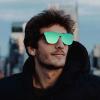 imageFEISEDY Womens Sunglasses Trendy Mirrored One Piece Lens Men Reflective Sun Glasses B4114Light Blue Mirror