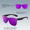 imageFEISEDY Womens Sunglasses Trendy Mirrored One Piece Lens Men Reflective Sun Glasses B4114Purple Pink Mirror